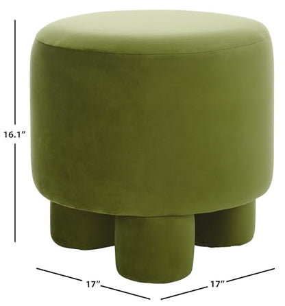 SAFAVIEH Home Collection Naref Olive Green Velvet Round Ottoman