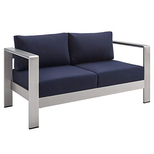Shore Aluminum 3 Piece Outdoor Patio Furniture Set | Sturdy Anodized Frames | Sunbrella Cushions | Coffee Table, Loveseat, Sofa