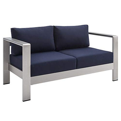 Shore Aluminum 3 Piece Outdoor Patio Furniture Set | Sturdy Anodized Frames | Sunbrella Cushions | Coffee Table, Loveseat, Sofa