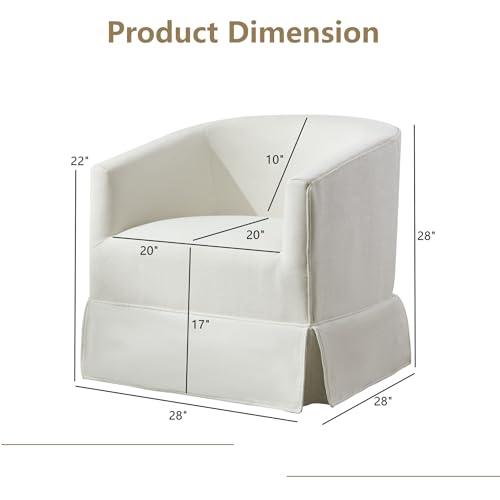 Swivel Accent Chair for Living Room, 360° Upholstered Barrel Swivel Chairs with Skirted Base, Modern Linen Armchairs for Bedroom, Reading Nook, Small Space, White