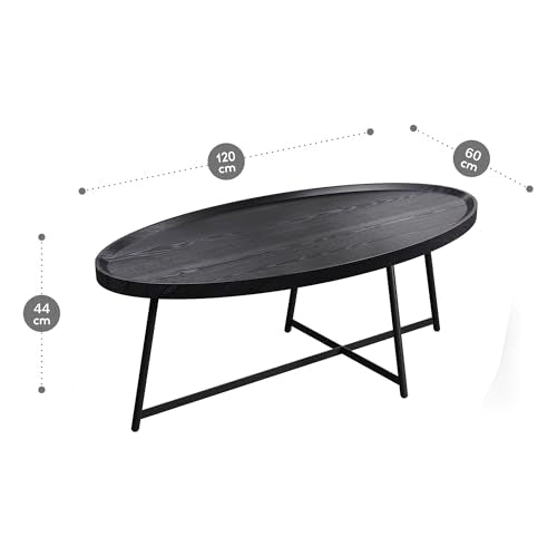 Modern Coffee Table, Oval Wood Coffee Tables Center Table with Metal Leg for Living Room, 47 Inch Living Room Table Accent Furniture (Oval Coffee Table, Black)