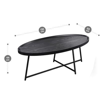 Modern Coffee Table, Oval Wood Coffee Tables Center Table with Metal Leg for Living Room, 47 Inch Living Room Table Accent Furniture (Oval Coffee Table, Black)