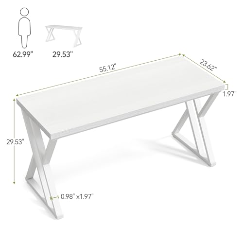 55 Inch Large Simple Industrial Computer Desk Study Writing Table Home Office Workstation,White