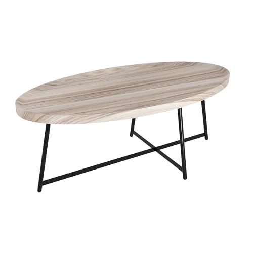 Modern Coffee Table, Oval Wood Coffee Tables Center Table with Metal Leg for Living Room, 47 Inch Living Room Table Accent Furniture (Oval Coffee Table, Nature)