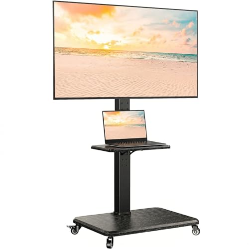 Rolling TV Stand for 30-75 Inch, Mobile TV Cart Holds up to 110 lbs, Tilt & Height Adjustable Portable TV Stand on Wheels for Bedroom with Shelf, Outdoor TV Stand Max VESA 600x400mm PGTVMC27