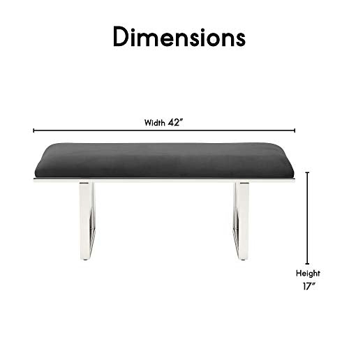 Remi Velvet Bedside Bench, Upholstered Ottoman, Entryway Accent Furniture, Easy Assembly, Dark Grey