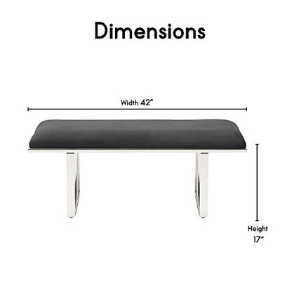 Remi Velvet Bedside Bench, Upholstered Ottoman, Entryway Accent Furniture, Easy Assembly, Dark Grey
