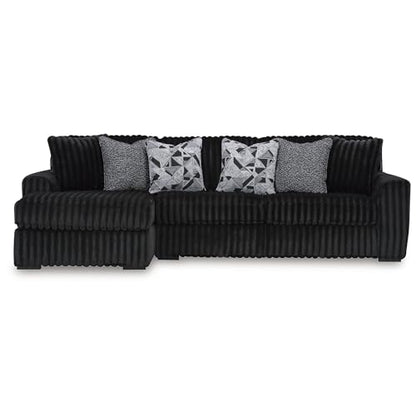 Signature Design by Ashley Midnight-Madness 2-Piece Sectional Sofa with Chaise, Quick 5-Minute Assembly, L-Shaped Polyester Corduroy Couch for Living Rooms, 120" W x 65" D, Onyx Black