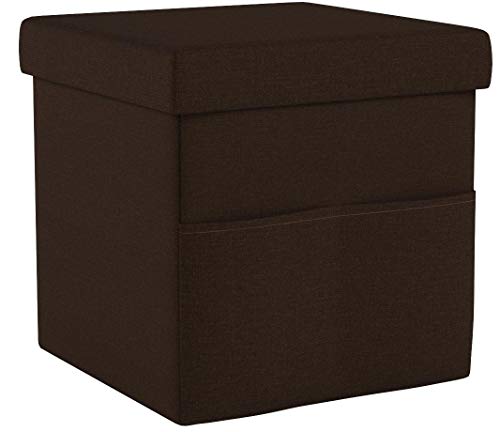 Set of 2 Ottomans with Storage Pockets - 15-Inch Folding Foot Rests or Storage Organizers for Bedroom, Living Room, or Dorm by (Brown)