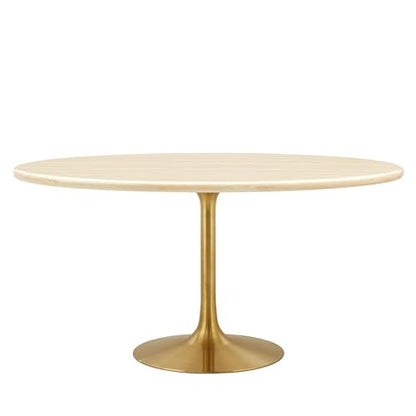 Lippa 60Inch Oval Dining Table Faux Travertine Stone Gold Finish Modern Kitchen Room Entertaining Home Furniture Quality Stylish Elegant Durable Refined Versatile