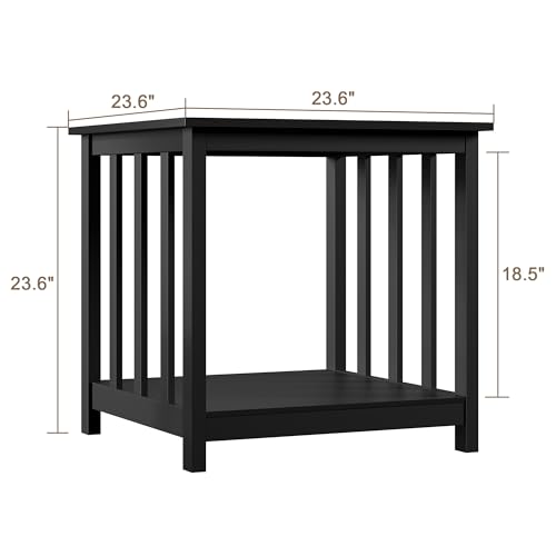 End Tables Living Room Set of 2, 24 Inch Square Side Table with 2-Tier Storage Shelf, Modern Nightstand for Living Room, Bedroom, Office, Black