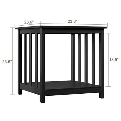 End Tables Living Room Set of 2, 24 Inch Square Side Table with 2-Tier Storage Shelf, Modern Nightstand for Living Room, Bedroom, Office, Black
