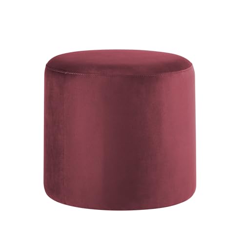 ® 19” Wentworth Ottoman Round Soft Velvet Bench, Stationary Ottomans, Backless Chair, Footrest for Living Room, Footstool Office, Bedroom, Padded Seat, Plum