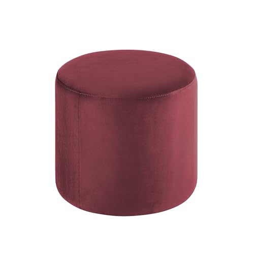 ® 19” Wentworth Ottoman Round Soft Velvet Bench, Stationary Ottomans, Backless Chair, Footrest for Living Room, Footstool Office, Bedroom, Padded Seat, Plum
