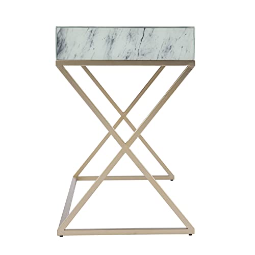 Kamblemore Faux Marble Writing Desk with Storage - Transitional Design, White Glass and Wood - Ideal for Home Office, Bedroom (HO1152137)