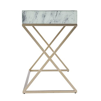 Kamblemore Faux Marble Writing Desk with Storage - Transitional Design, White Glass and Wood - Ideal for Home Office, Bedroom (HO1152137)