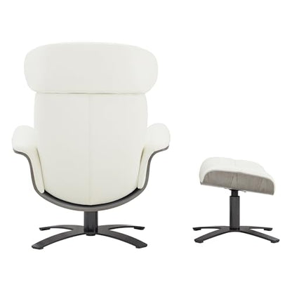 CHITA Genuine Leather Reclining Swivel Accent Chair with Ottoman, White