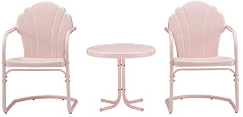 Tulip 3-Piece Outdoor Chair and Side Table Set, Retro Metal Patio Conversation Sets, Pink