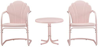 Tulip 3-Piece Outdoor Chair and Side Table Set, Retro Metal Patio Conversation Sets, Pink