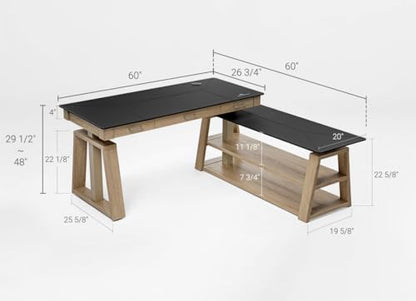 L Shaped Standing Desk Ark EX, 60in Executive Adjustable Height Office Desk with Drawers,Computer Desk with Storage, Modern Executive Home Office,Oak Grey