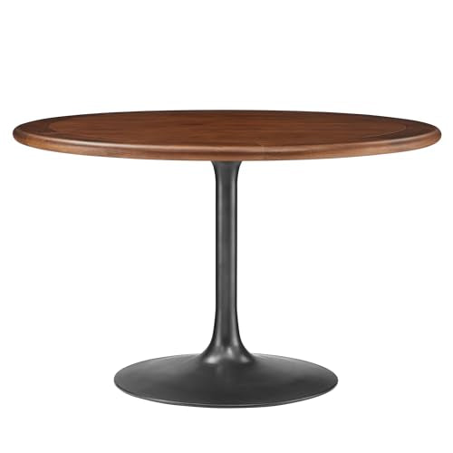 Lippa 48Inch Round Dining Table Pedestal Base Solid Wood Black Walnut Finish Modern Kitchen Room Entertaining Home Furniture Quality Stylish Elegant Durable Refined