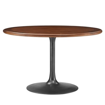 Lippa 48Inch Round Dining Table Pedestal Base Solid Wood Black Walnut Finish Modern Kitchen Room Entertaining Home Furniture Quality Stylish Elegant Durable Refined