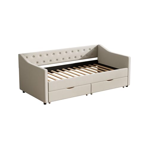 81" Upholstered Tufted Sofa Bed - Deep Seat Pull-Out with Breathable Fabric, Two Drawers for Living Room, Beige