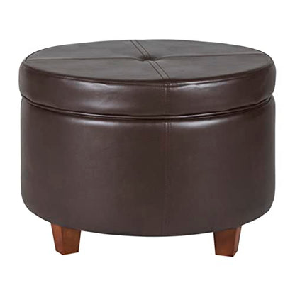 24" Round Leatherette Storage Ottoman - Chocolate Brown