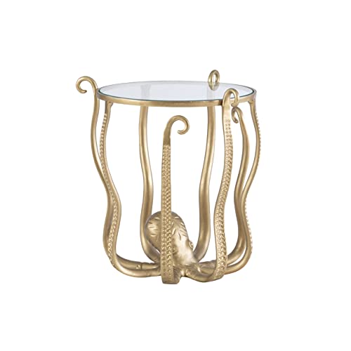 Powell Olivia Octopus Antique Gold Accent Table with Glass Top