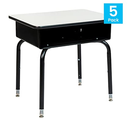 Billie Student Desk - Gray Open Front Metal School Desk - 24"W x 18"D Adjustable Height, Durable Desk for School or Remote Learning, Set of 5