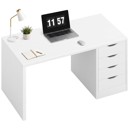 Computer Desk with Drawers, Wood White, view 2