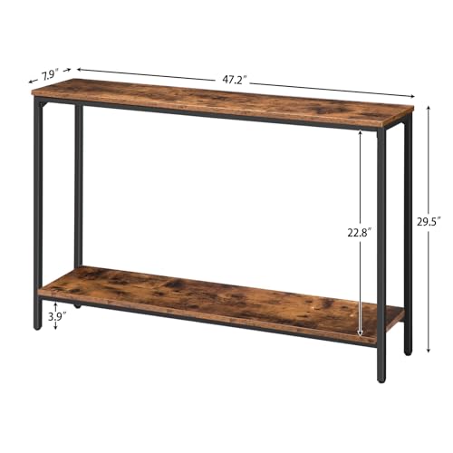 Console Table, 47.2" Narrow Entryway Table, Sofa Table with Shelf, Entrance Table for Living Room, Hallway, Foyer, Corridor, Office, Metal Frame, Rustic Brown and Black BF20XG01G1