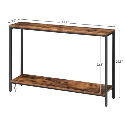 Console Table, 47.2" Narrow Entryway Table, Sofa Table with Shelf, Entrance Table for Living Room, Hallway, Foyer, Corridor, Office, Metal Frame, Rustic Brown and Black BF20XG01G1