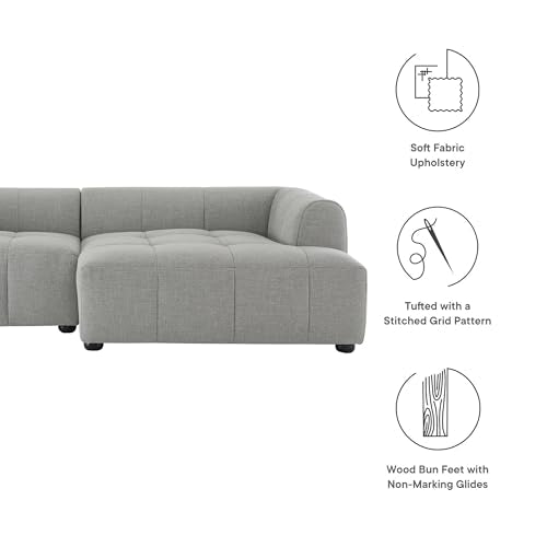 Liana Right-Facing Modular Sofa with Chaise in Pewter - Modern Sectional Sofa Couch Furniture Set - Upholstered Fabric Chaise and Chair for Living Room, Lounge, Apartment