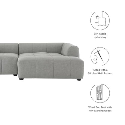 Liana Right-Facing Modular Sofa with Chaise in Pewter - Modern Sectional Sofa Couch Furniture Set - Upholstered Fabric Chaise and Chair for Living Room, Lounge, Apartment