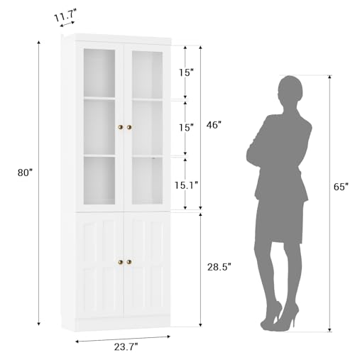 80" Bookshelf with Glass Doors and Adjustable Shelves, Set of 2, view 3