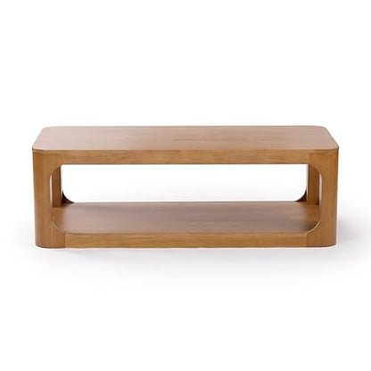Forma Coffee Table, 54 Inch Modern Coffee Table with Shelf, Contemporary Center Table with Storage Space, Rectangle Tea Table with Storage, Pecan
