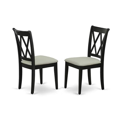 DLCL5-BLK-C 5 Piece Dining Room Table Set Includes a Round Dining Table with Dropleaf and 4 Linen Fabric Upholstered Chairs, 42x42 Inch, Black