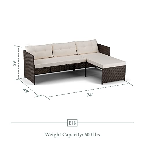 Bayview Rattan Patio Furniture - Mix and Match Outdoor Furniture, L-Shape Sofa Only, Brown Rattan/Cream