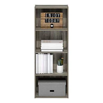 LUDER 4-Tier Book Shelf, Open Shelves Bookshelf, French Oak, view 7