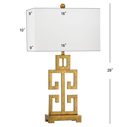 SAFAVIEH Lighting Collection – Greek Key Table Lamp Set of 2 – Antique Gold Metal Base with White Fabric Shade, LED Bulbs Included, 29-Inch Bedroom Living Room Desk Lamps (LIT4305A-SET2)