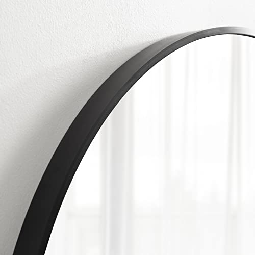 Zayda Modern Round Arch Framed Statement Wall Mirror, 32 x 36, Black, Metal Minimalist Farmhouse Arched Wall Mirror with Smooth Curves
