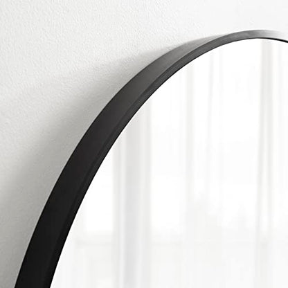 Zayda Modern Round Arch Framed Statement Wall Mirror, 32 x 36, Black, Metal Minimalist Farmhouse Arched Wall Mirror with Smooth Curves