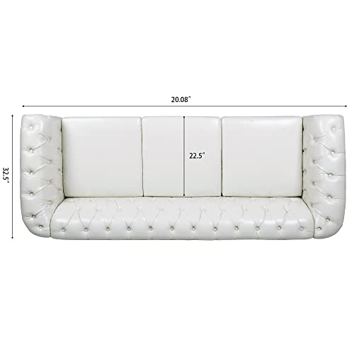 Chesterfield Sofa, Classic Tufted Upholstered Leather Couch, Modern 3 Seater Couch Furniture with Tufted Back for Living Room Office (Cream White)