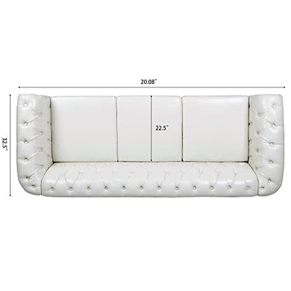 Chesterfield Sofa, Classic Tufted Upholstered Leather Couch, Modern 3 Seater Couch Furniture with Tufted Back for Living Room Office (Cream White)