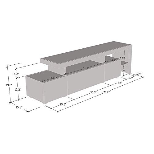 Meble Furniture Indisio Modern High-Gloss TV Stand — LED Lighting — Engineered Wood, 59.1 x 15.7 x 20.1 inches — White