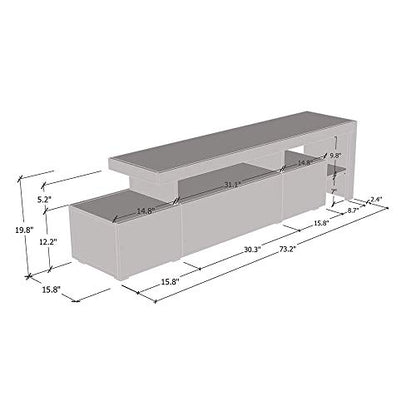 Meble Furniture Indisio Modern High-Gloss TV Stand — LED Lighting — Engineered Wood, 59.1 x 15.7 x 20.1 inches — White