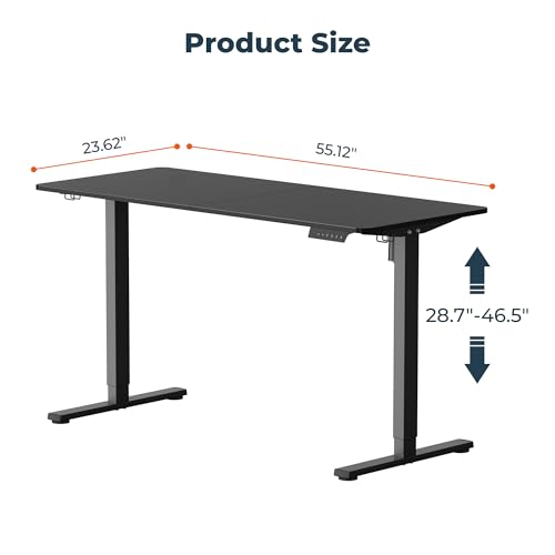 Adjustable Stand Up Desk with Memory Preset, Standing Desks 55 x 24 Inch Electric Home Office Desk Computer Workstation Splice Black Top + Black Frame