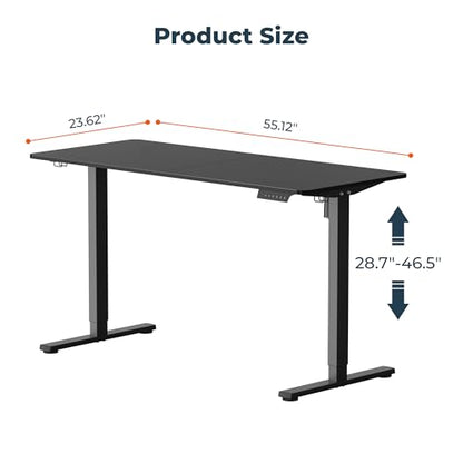Adjustable Stand Up Desk with Memory Preset, Standing Desks 55 x 24 Inch Electric Home Office Desk Computer Workstation Splice Black Top + Black Frame