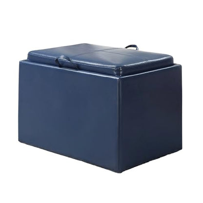 Designs4Comfort Accent Storage Ottoman 22.75" - Modern Foot Stool with Decorative Tray for Living Room, Dining Room, Office, Blue Faux Leather